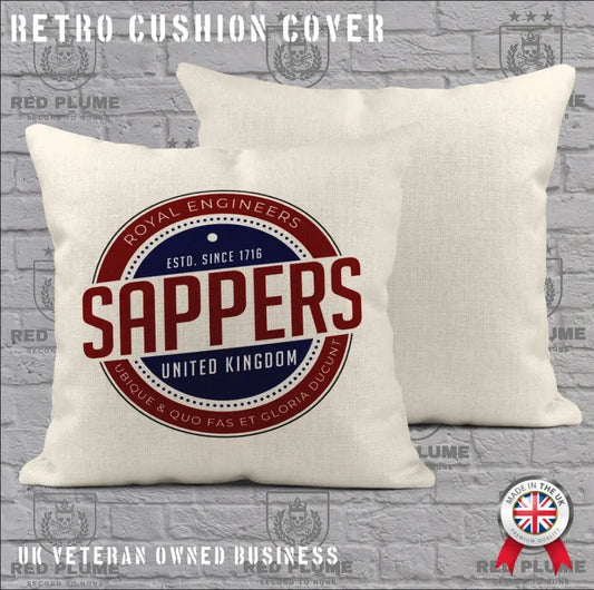Royal Engineers 'Sapper' Retro Cushion Cover - Ideal Stocking Filler - Red Plume