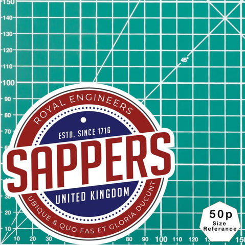 Royal Engineers 'Sappers' Waterproof UV Laminated Vinyl Sticker - Retro - Red Plume