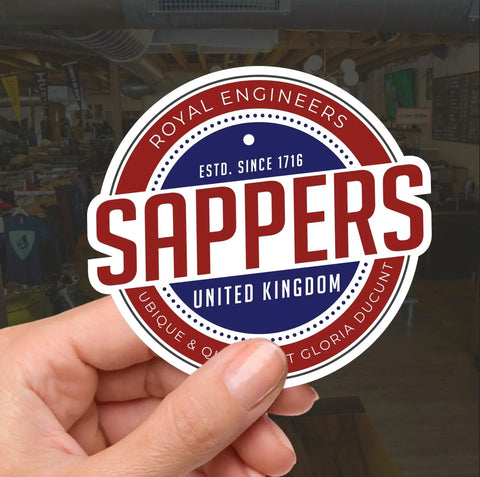 Royal Engineers 'Sappers' Waterproof UV Laminated Vinyl Sticker - Retro - Red Plume