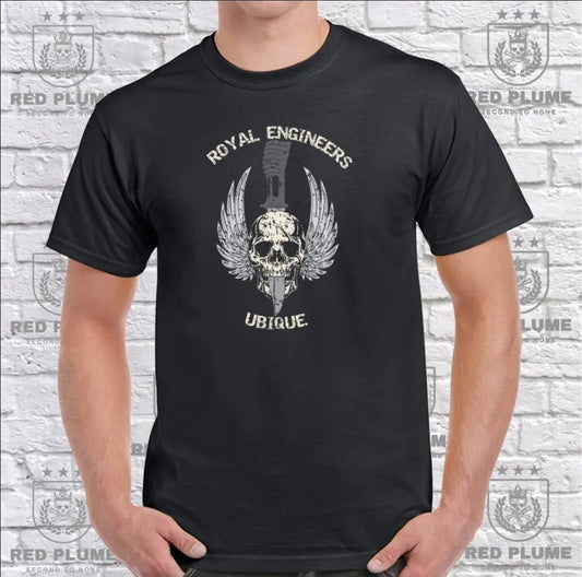Royal Engineers Skulled Dagger T-Shirt - Red Plume
