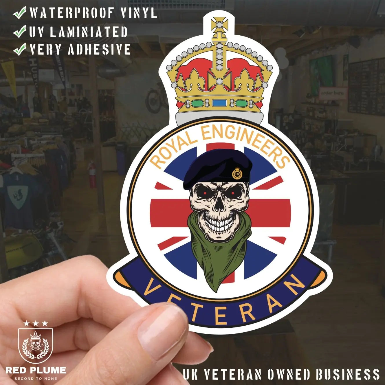 Royal Engineers Veteran UV Laminated Lord Kitchener & Beret Decal - Red Plume