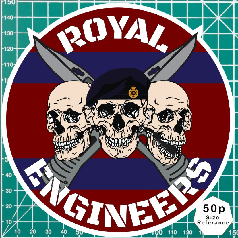 Royal Engineers Waterproof Vinyl Stickers Three Skull Design redplume