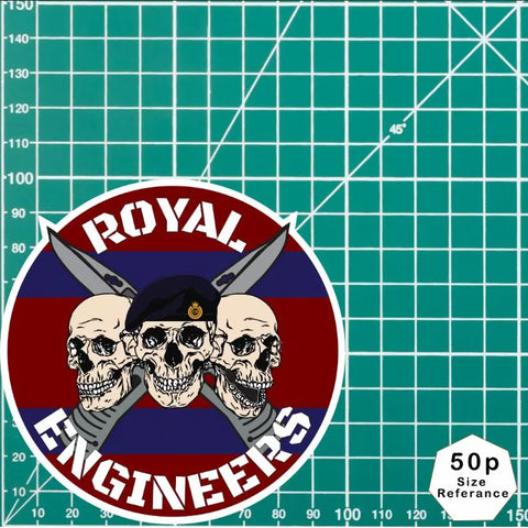 Royal Engineers Waterproof Vinyl Stickers Three Skull Design - Red Plume