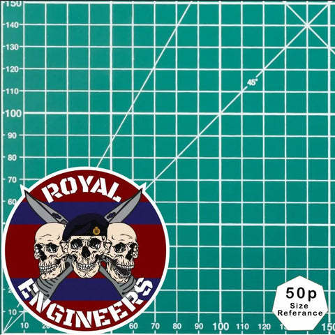 Royal Engineers Waterproof Vinyl Stickers Three Skull Design - Red Plume