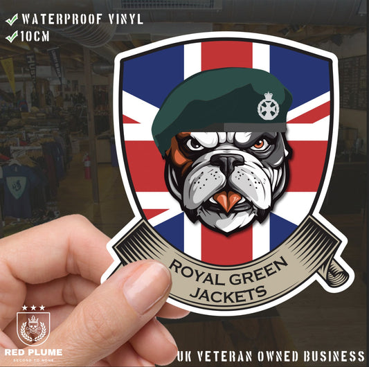 Royal Green Jackets British Bulldog and Union Jack Shield Vinyl Sticker - 10cm redplume