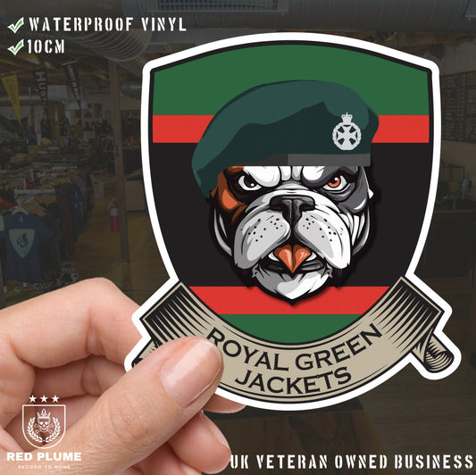 Royal Green Jackets TRF British Bulldog Vinyl Sticker - 10cm redplume