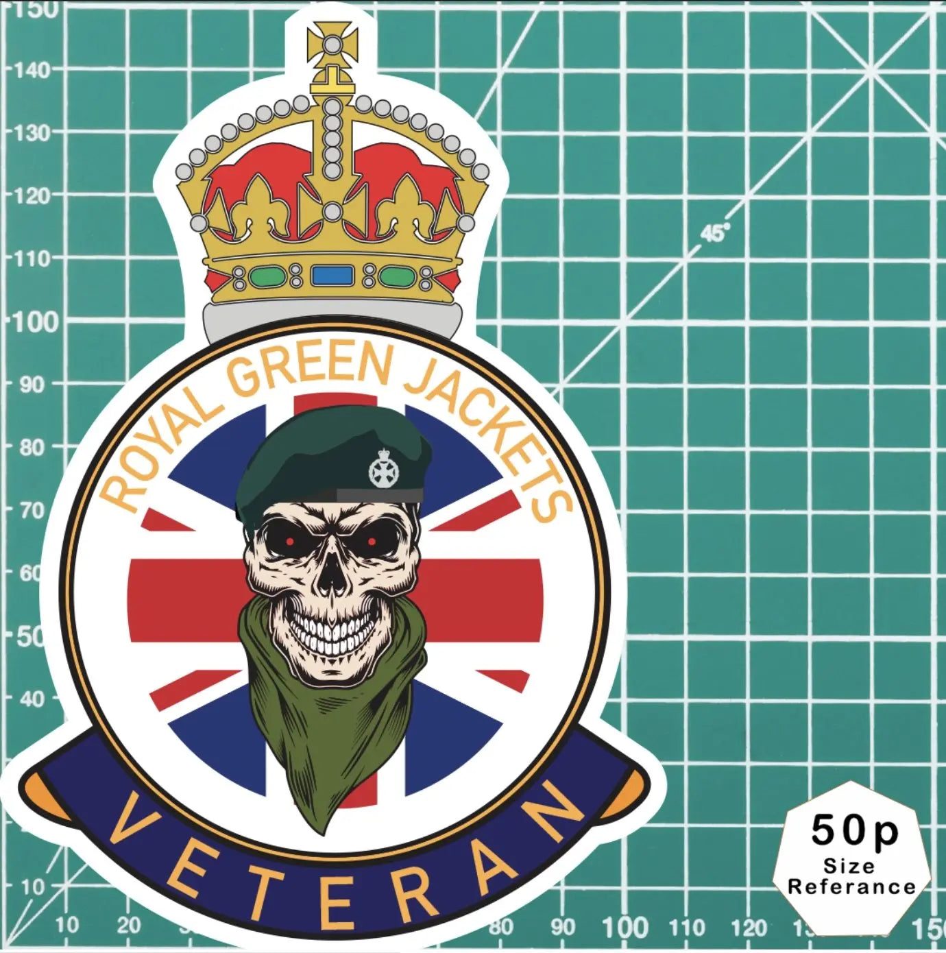 Royal Green Jackets Veteran UV Laminated Skull & Beret Decal redplume