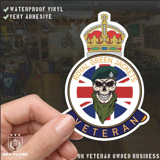 Royal Green Jackets Veteran UV Laminated Skull & Beret Decal redplume
