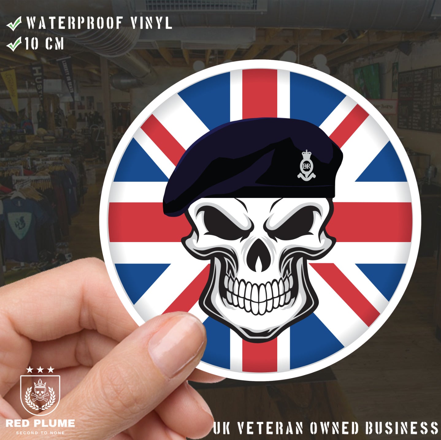 Royal Horse Artillery Skull with Beret UJ Vinyl Sticker - 10cm redplume