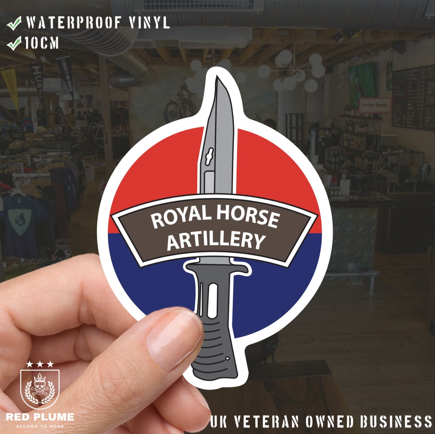 Royal Horse Artillery Vinyl Decal, TRF Colours & Bayonet Design - 10cm redplume