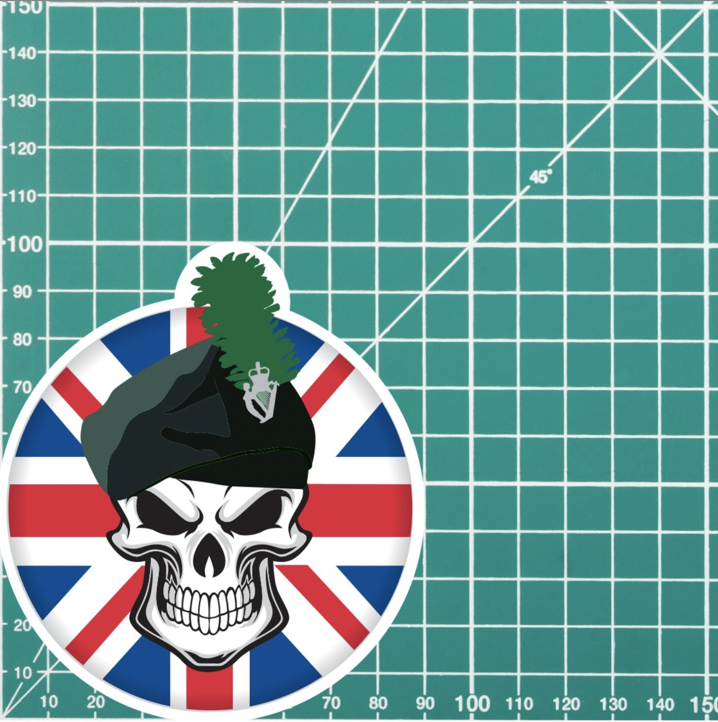 Royal Irish Regiment Skull with Beret UJ Vinyl Sticker - 10cm redplume