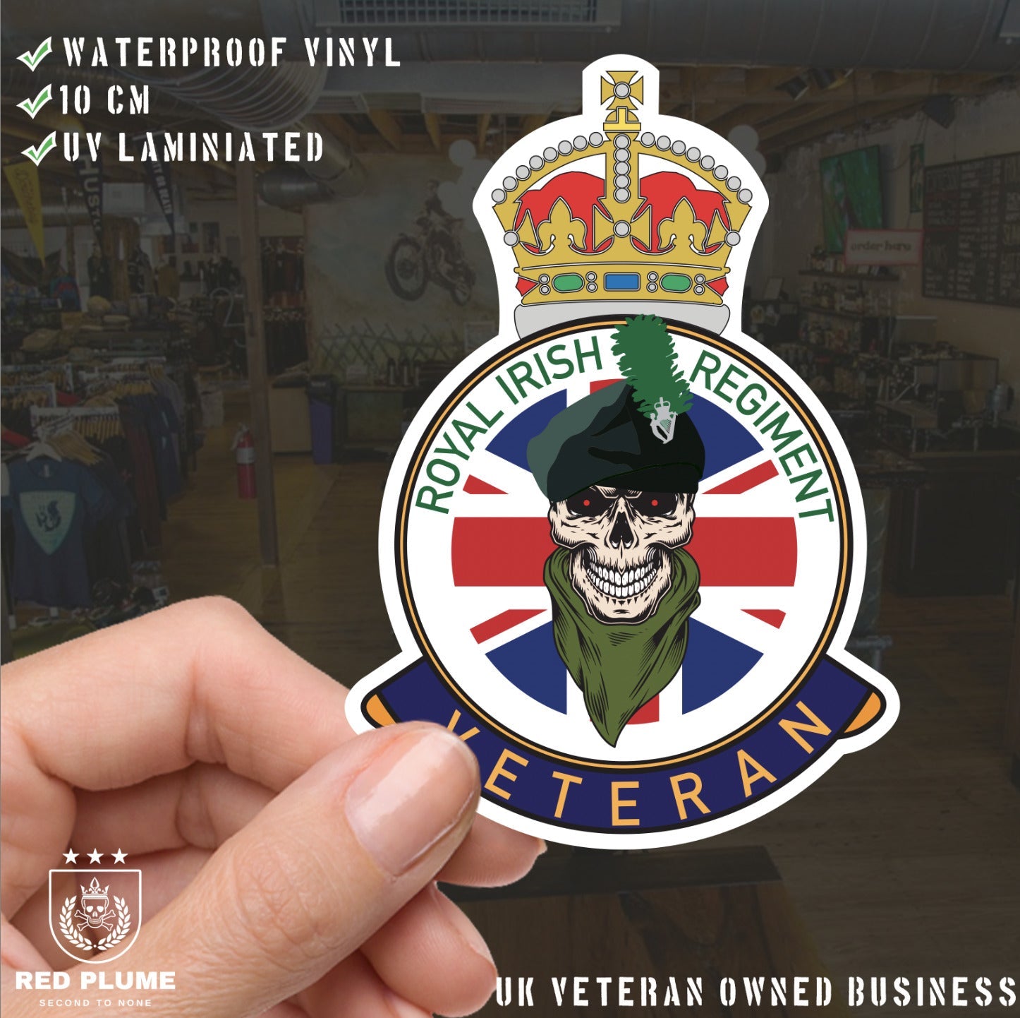 Royal Irish Regiment Veteran UV Laminated Decal redplume