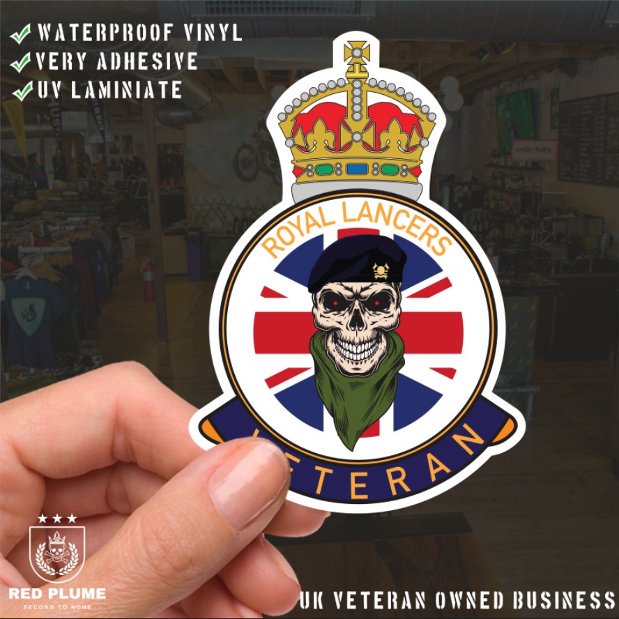 Royal Lancers Veteran UV Laminated Skull & Beret Decal redplume