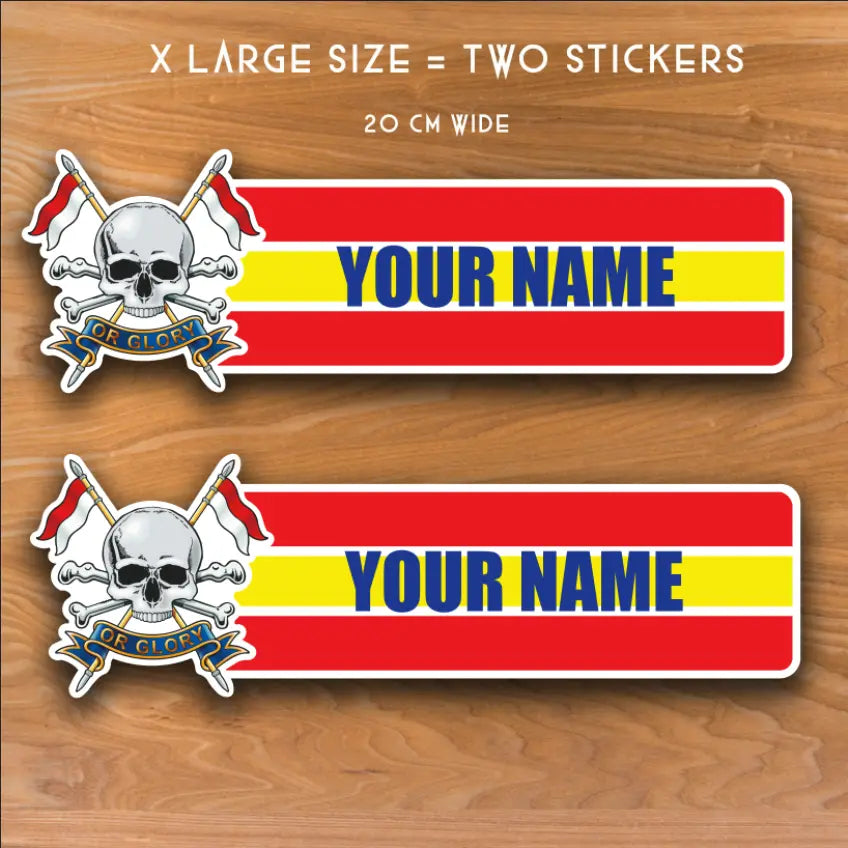Royal Lancers Waterproof Vinyl Name Stickers - Personalised - Red Plume