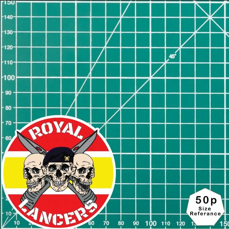Royal Lancers Waterproof Vinyl Stickers Three Skull Design - Red Plume