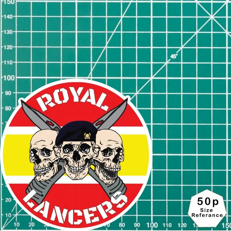 Royal Lancers Waterproof Vinyl Stickers Three Skull Design - Red Plume