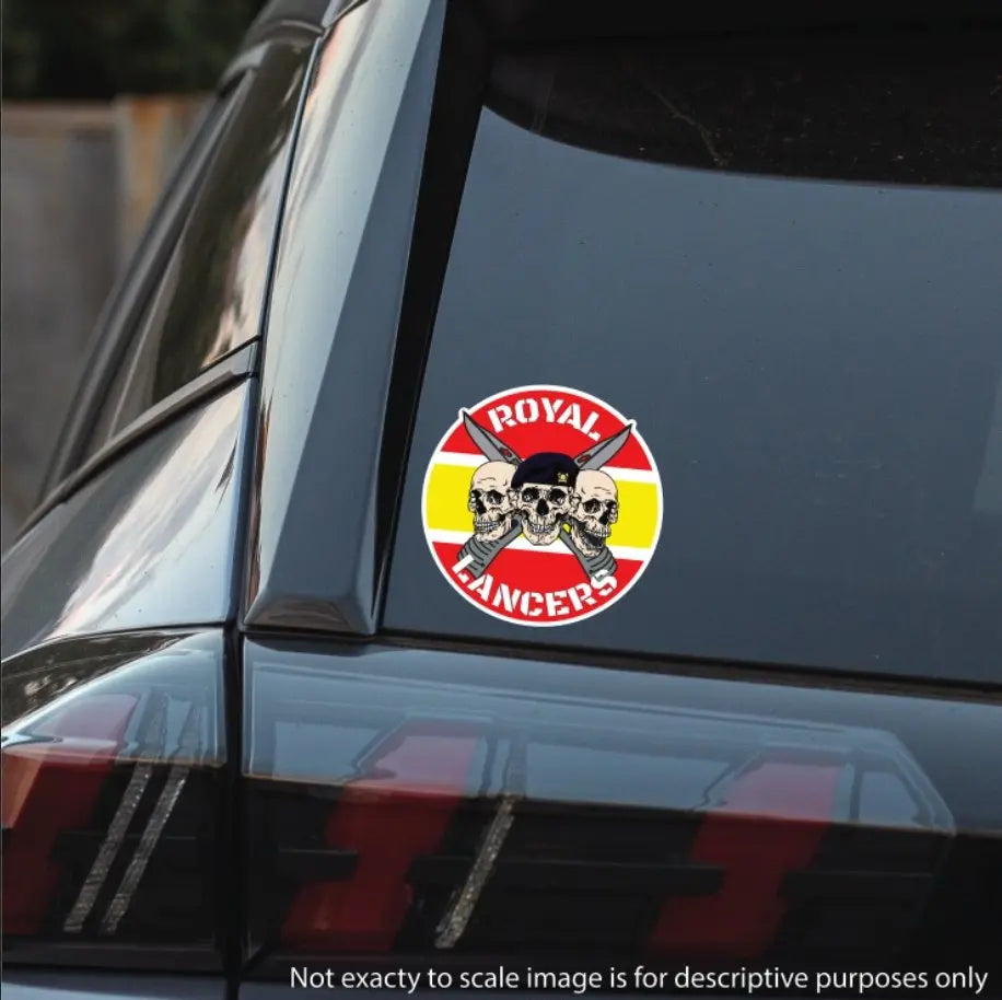 Royal Lancers Waterproof Vinyl Stickers Three Skull Design - Red Plume