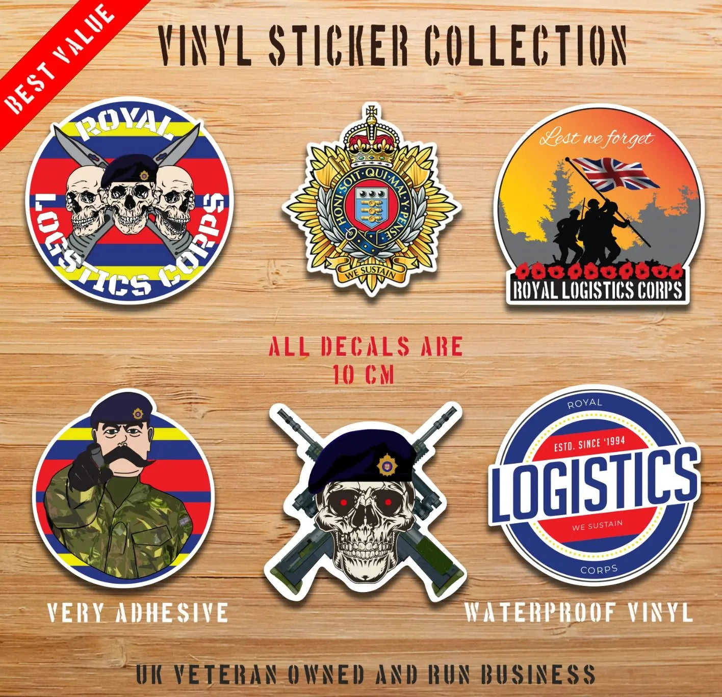 Royal Logistics Corps - 6 Best-Selling Waterproof Stickers bundle redplume