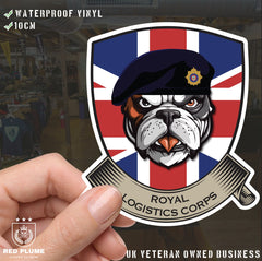 Royal Logistics Corps British Bulldog and Union Jack Shield Vinyl Sticker - 10cm redplume