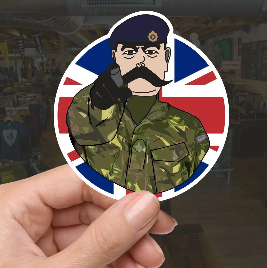 Royal Logistics Corps (RLC) Vinyl Waterproof Sticker, Lord Kitchener Design - Red Plume