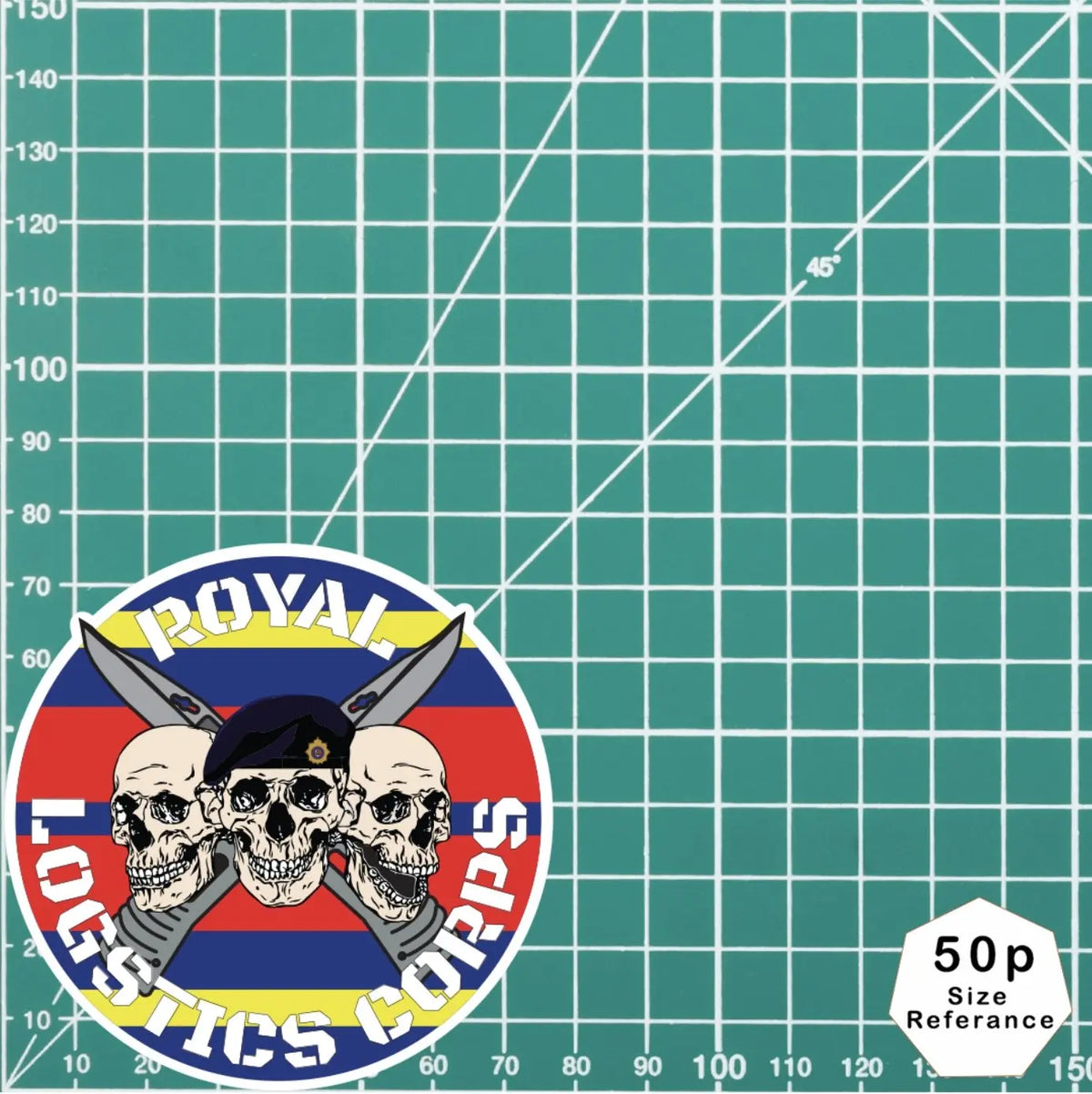 Royal Logistics Corps (RLC) Waterproof Vinyl Stickers Three Skull Design - Red Plume