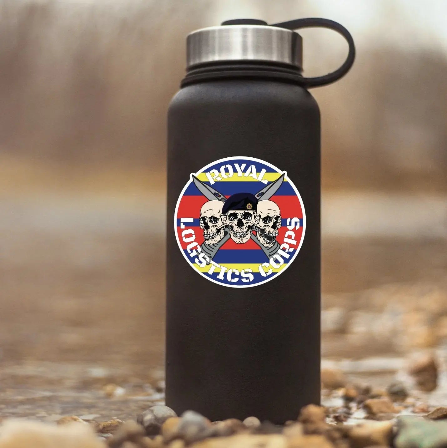 Royal Logistics Corps (RLC) Waterproof Vinyl Stickers Three Skull Design - Red Plume