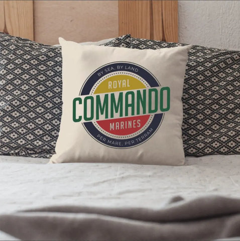 Royal Marine Commando Retro Cushion Cover - Ideal Stocking Filler - Red Plume