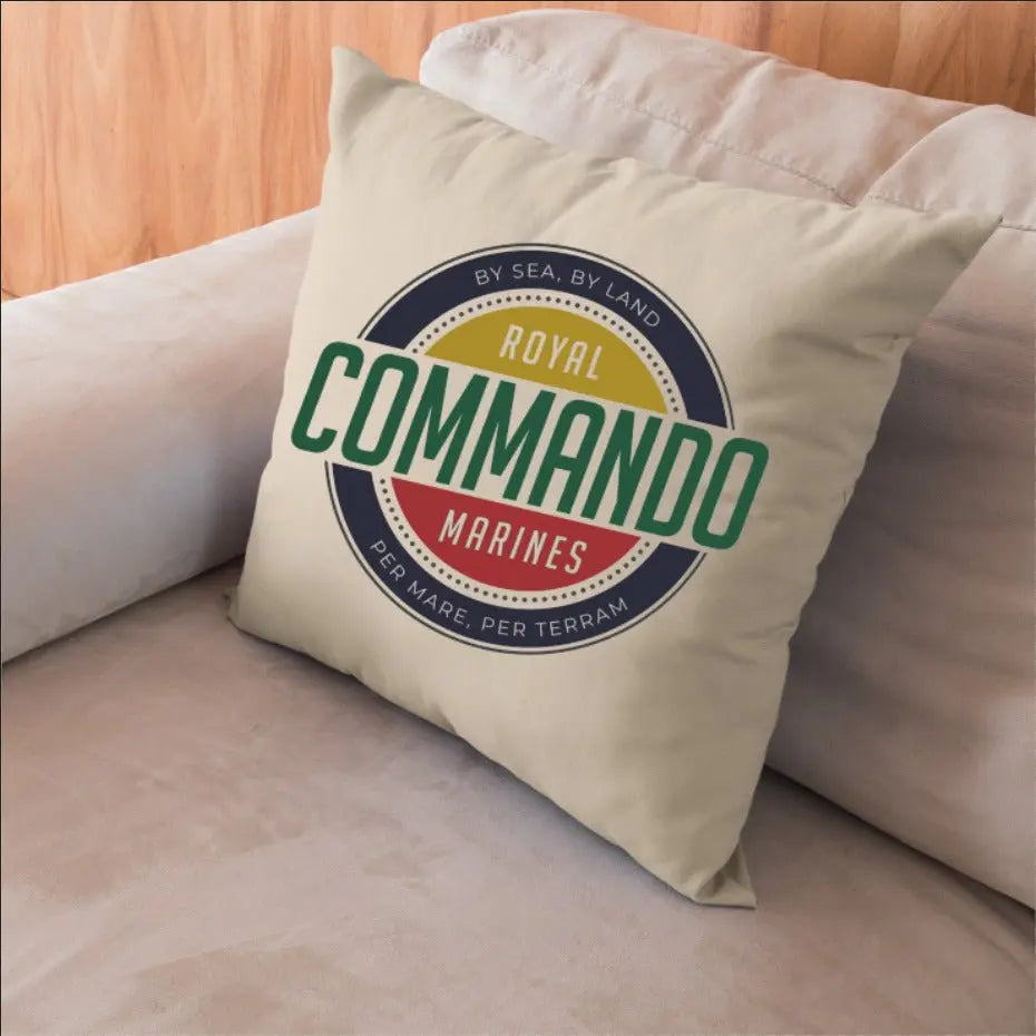 Royal Marine Commando Retro Cushion Cover - Ideal Stocking Filler - Red Plume