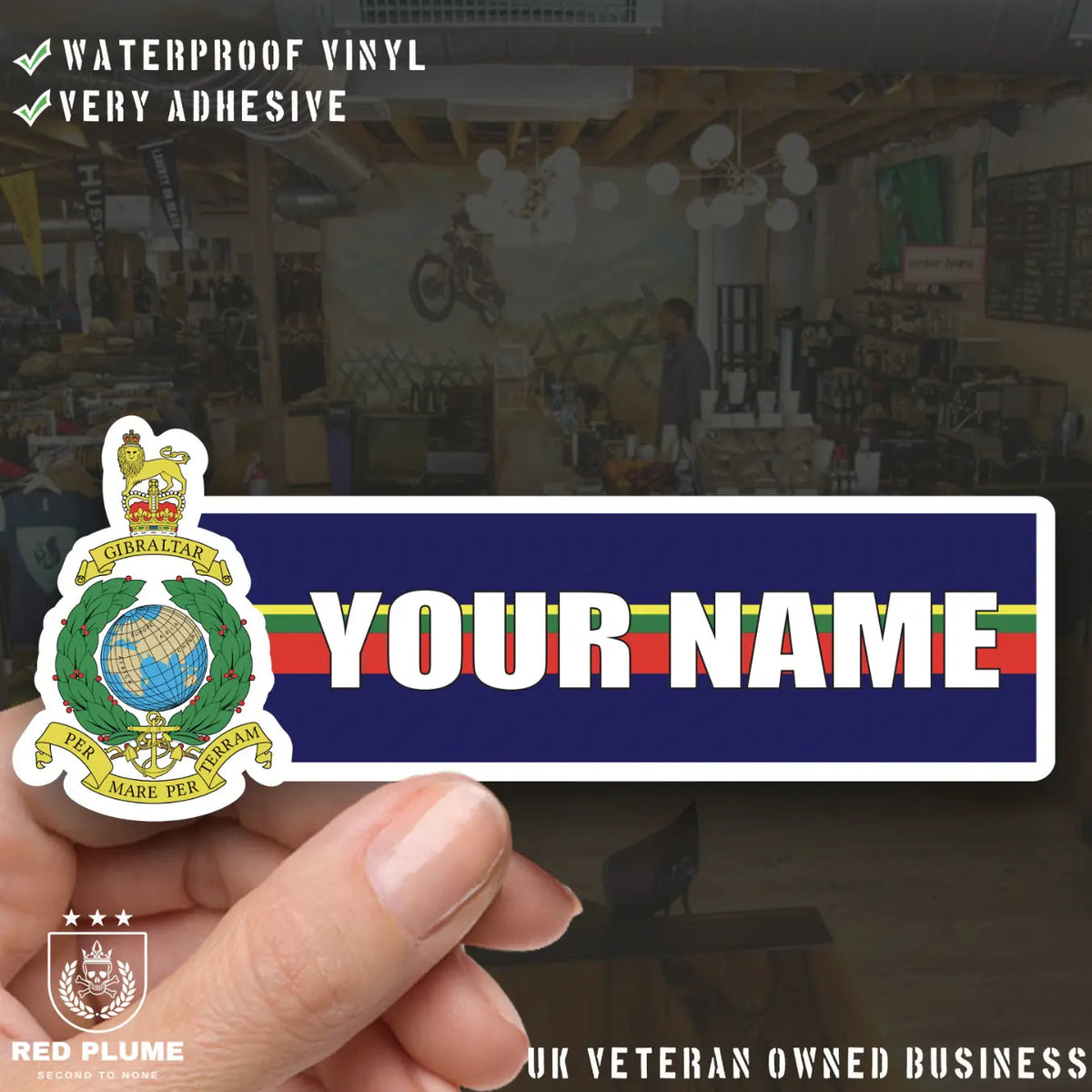Royal Marine Commando Waterproof Vinyl Door Name Stickers - Personalised - Red Plume