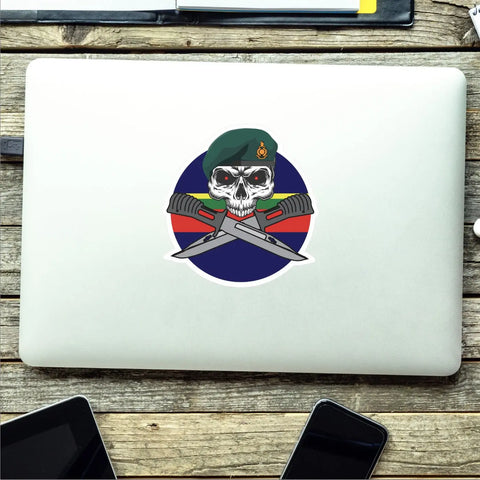 Royal Marine Commandos Car Decal - Stylish Skull and Crossed Bayonets Design - Red Plume