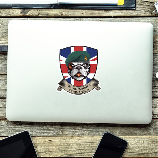Royal Marines British Bulldog and Union Jack Shield Vinyl Sticker - 10cm redplume