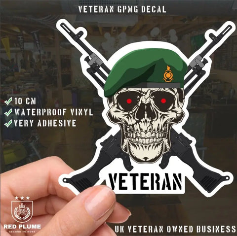 Royal Marines Crossed GPMG High-Quality Vinyl Sticker - 100mm - Red Plume