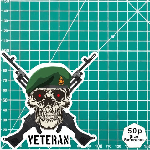 Royal Marines Crossed GPMG High-Quality Vinyl Sticker - 100mm - Red Plume