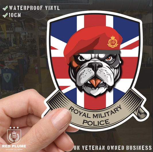 Royal Military Police British Bulldog and Union Jack Shield Vinyl Sticker - 10cm redplume