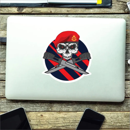 Royal Military Police Car Decal - Stylish Skull and Crossed Bayonets Design - Red Plume