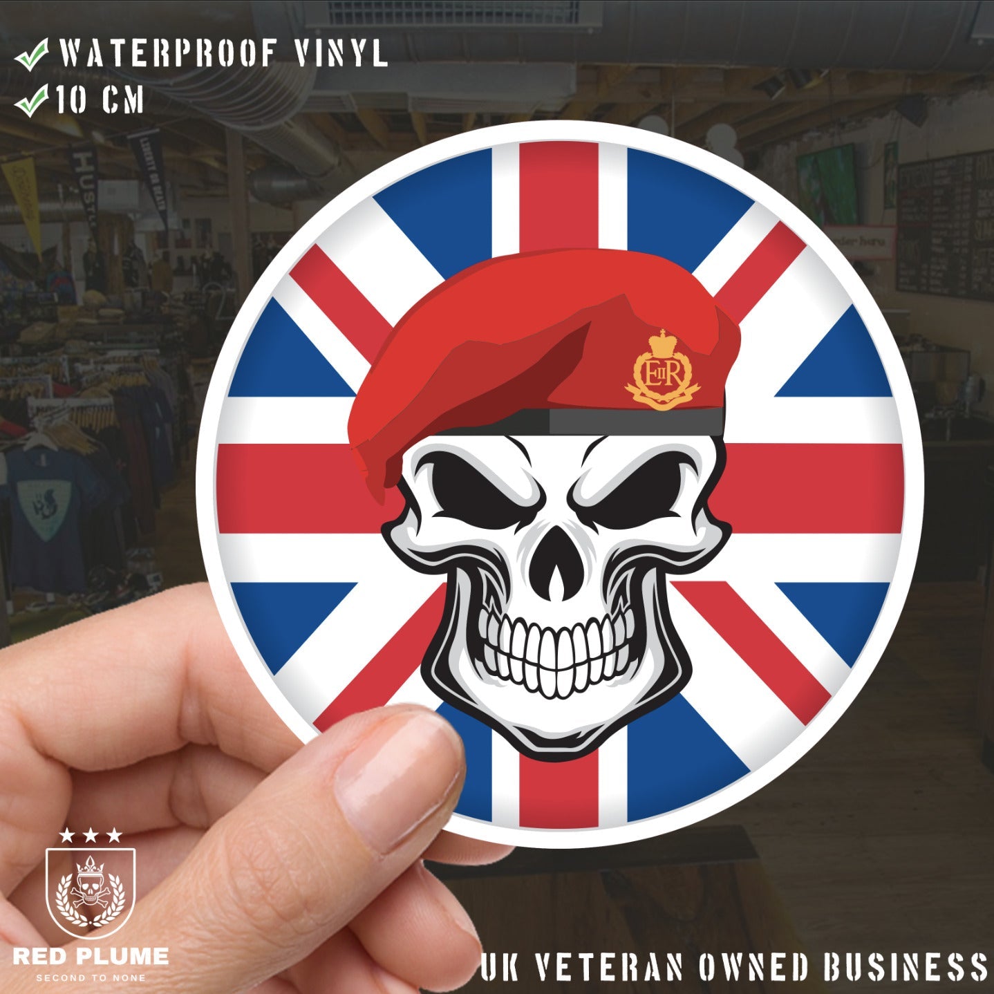 Royal Military Police RMP Skull with Beret UJ Vinyl Sticker - 10cm redplume