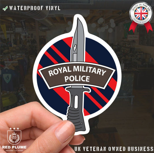 Royal Military Police Vinyl Decal, TRF Colours & Bayonet Design - 10cm redplume