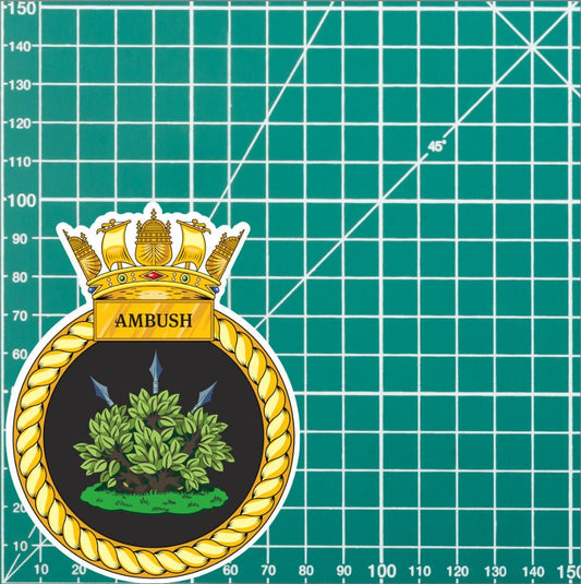Royal Navy HMS Ambush Waterproof Vinyl Sticker - Multiple Sizes redplume