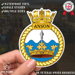 Royal Navy HMS Anson Waterproof Vinyl Sticker - Multiple Sizes redplume