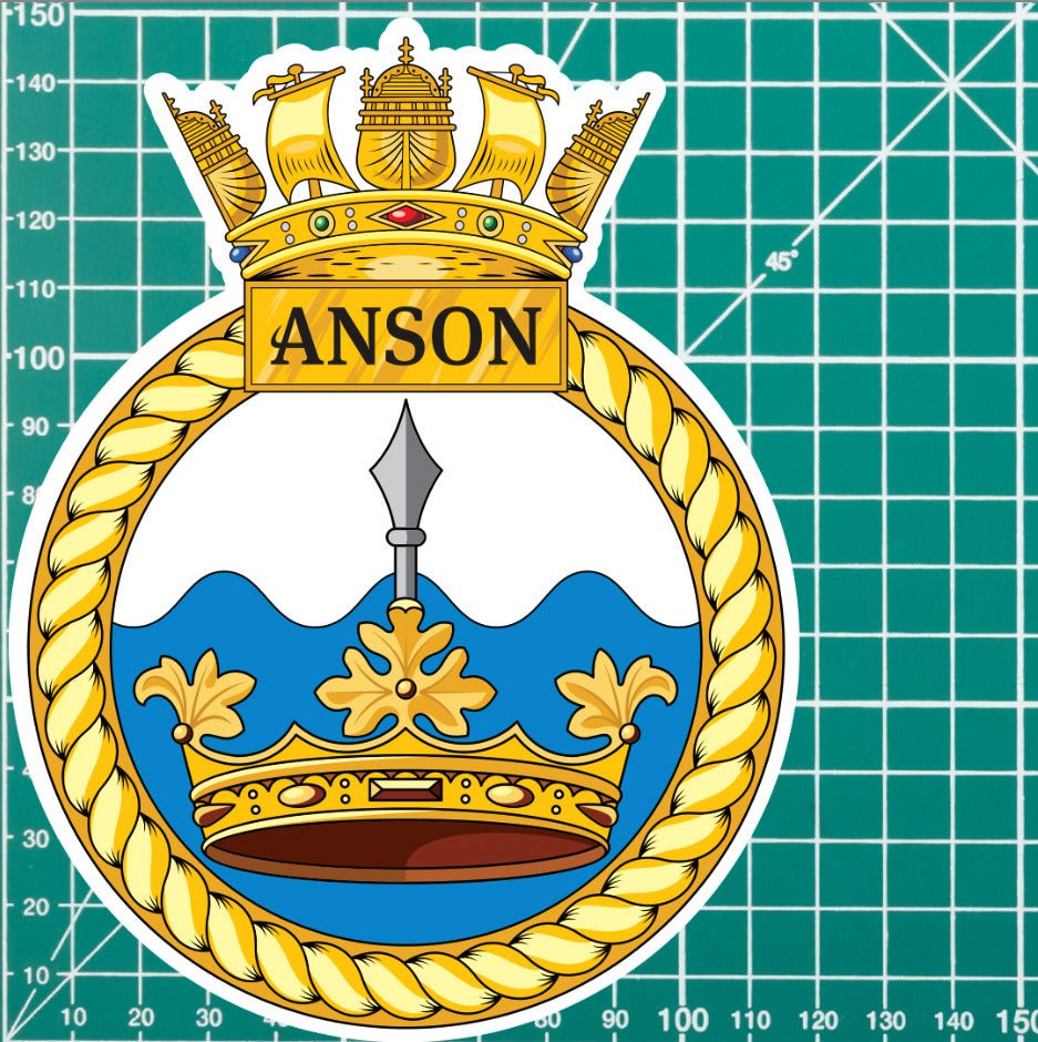 Royal Navy HMS Anson Waterproof Vinyl Sticker - Multiple Sizes redplume