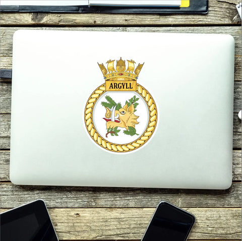 Royal Navy HMS Argyll Waterproof Vinyl Sticker - Multiple Sizes - Red Plume