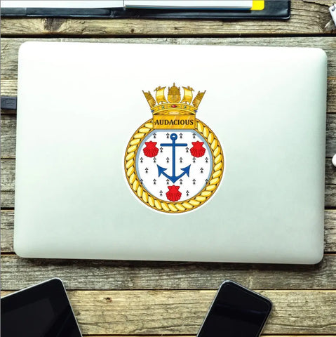 Royal Navy HMS Audacious Waterproof Vinyl Sticker - Multiple Sizes - Red Plume