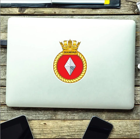 Royal Navy HMS Diamond Waterproof Vinyl Sticker - Multiple Sizes - Red Plume