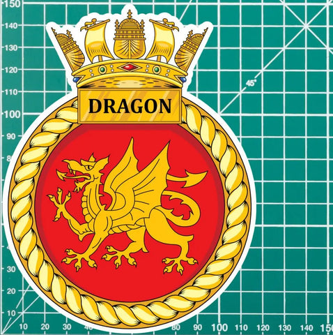 Royal Navy HMS Dragon Waterproof Vinyl Sticker - Multiple Sizes - Red Plume