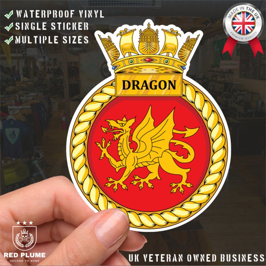 Royal Navy HMS Dragon Waterproof Vinyl Sticker - Multiple Sizes redplume