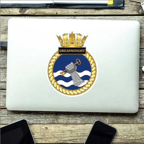 Royal Navy HMS Dreadnought Waterproof Vinyl Sticker - Multiple Sizes - Red Plume