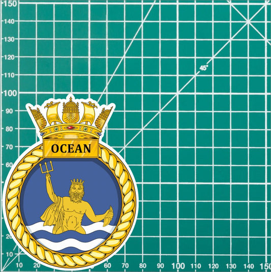 Royal Navy HMS Ocean Waterproof Vinyl Sticker - Multiple Sizes redplume