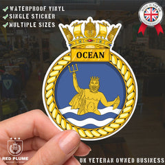 Royal Navy HMS Ocean Waterproof Vinyl Sticker - Multiple Sizes redplume