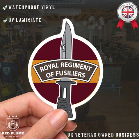 Royal Regiment of Fusiliers Vinyl Decal, TRF Colours & Bayonet Design - 10cm redplume