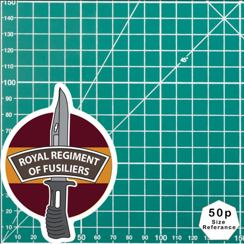 Royal Regiment of Fusiliers Vinyl Decal, TRF Colours & Bayonet Design - 10cm redplume